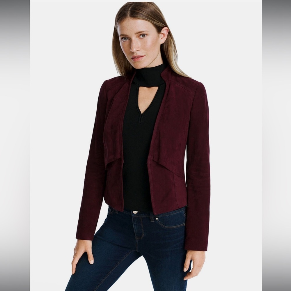 White House Black Market WHBM Women's Cabernet Red Lined Suede Jacket NEW